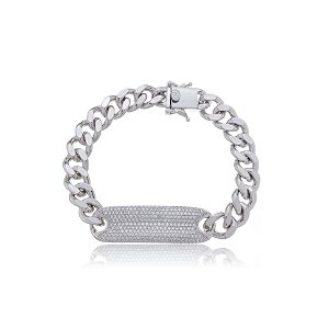Pulseira cravejada com zirconia cristal banho em rodio branco