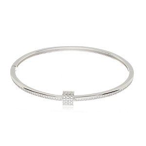 Bracelete cravejado de zirconia cristal banho em rodio branco