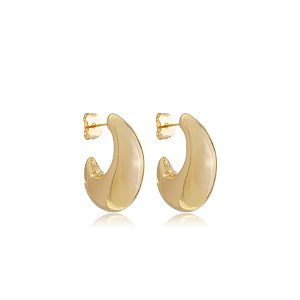 Brinco de argola dourado liso banho em ouro 18k