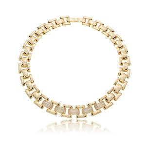 Colar de corrente com zirconia cristal banho em ouro 18k