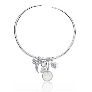 Colar de aro com pingente cravejado de zirconia cristal banho em rodio branco