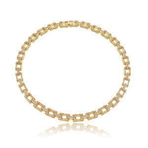 Colar de corrente cravejado com zirconia cristal banho em ouro 18k