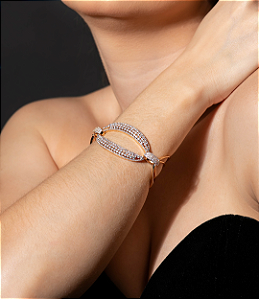 Pulseira cravejada com zirconia cristal banho em ouro 18k