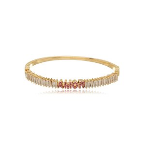 Bracelete cravejado de zirconia cristal banho em ouro 18k