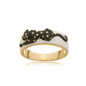 Bracelete luxo de pantera esmaltado cravejado de zircônia ônix banho em ouro 18k