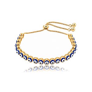 Pulseira esmaltada olho grego banho em ouro 18k