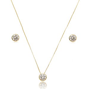 Conjunto de brinco e colar com zirconia cristal banho em ouro 18k