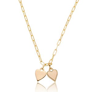 Colar de coração cravejado com zirconia cristal banho em ouro 18k