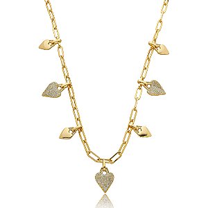Colar de coração cravejado com zirconia cristal banho em ouro 18k
