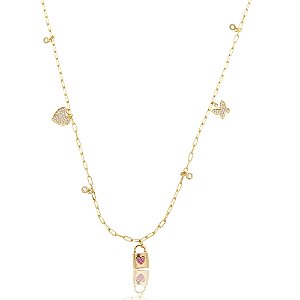Colar cravejado de zirconia cristal banho em ouro 18k