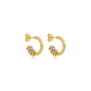 Brinco de argola com pingentes cravejados de zircônia cristal banho em ouro 18k