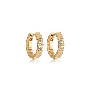 Brinco de argola cravejado de zirconia cristal banho em ouro 18k