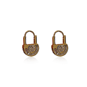 Brinco de argola cravejado de zirconia cristal banho em ouro 18k