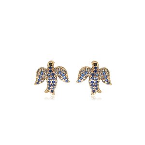 Brinco de base cravejado de zirconia azul banho em ouro 18k