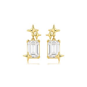 Brinco cravejado de zircônia cristal banho em ouro 18k