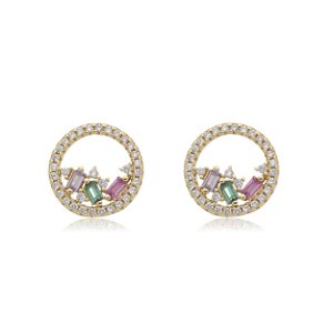 Brinco de base cravejado de zirconia cristal banho em ouro 18k