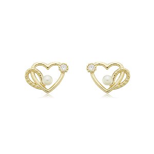 Brinco de perola cravejado de zirconia cristal banho em ouro 18k