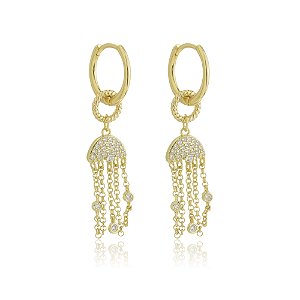 Brinco de argola cravejado de zirconia cristal banho em ouro 18k