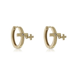 Brinco de argola cravejado de zirconia cristal banho em ouro 18k
