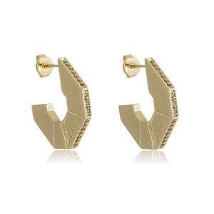 Brinco de argola cravejado de zirconia cristal banho em ouro 18k