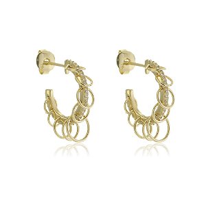 Brinco de argola cravejado de zirconia cristal banho em ouro 18k