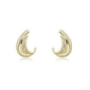 Brinco de argola cravejado de zirconia cristal banho em ouro 18k