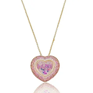 Colar com pingente cravejado de zirconia colorida banho em ouro 18k