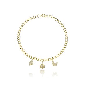 Colar com pingente cravejado de zirconia cristal banho em ouro 18k