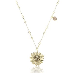 Colar com pingente cravejado de zirconia cristal banho em ouro 18k