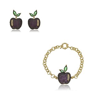 Conjunto de brinco e pulseira cravejada de zirconia banho em ouro 18k