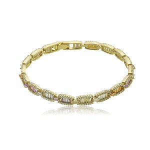 Bracelete de zirconia colorida banho em ouro 18k
