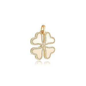 Pingente Dourado Trevo em Banho de Ouro 18K