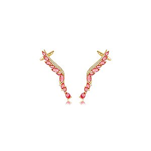 Brinco ear cuff cravejado de zircônia rubi banho em ouro 18k