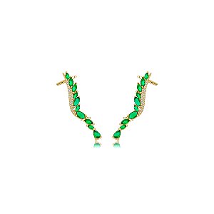 Brinco ear cuff cravejado de zircônia esmeralda banho em ouro 18k