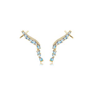 Brinco ear cuff cravejado de zircônia topázio banho em ouro 18k