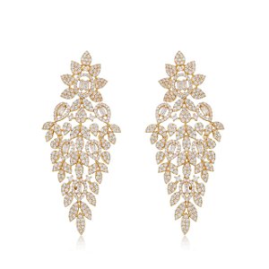 Brinco dourado cravejado com zirconias banho em ouro 18K