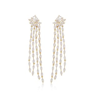 Brinco com franja cravejado com zirconia banho em ouro 18K