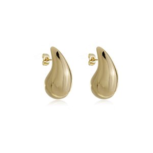 Brinco de gota dourado liso banho em ouro 18K