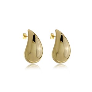 Brinco de gota dourado liso banho em ouro 18K
