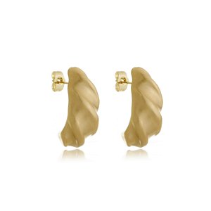 Brinco dourado liso acetinado banho em ouro 18K