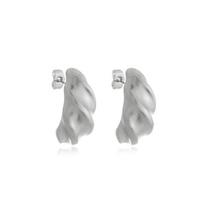 Brinco liso acetinado banho em ródio branco