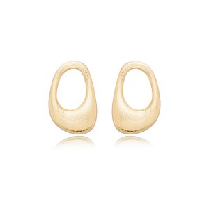 Brinco dourado liso acetinado banho em Ouro 18K