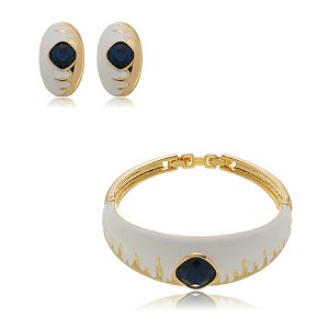 Conjunto de brinco e bracelete esmaltado com zirconia banho em ouro 18k