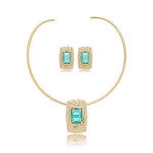 Conjunto de brinco e aro com zirconia banho em ouro 18K