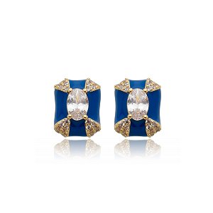 Brinco esmaltado com zirconia banho em ouro 18k