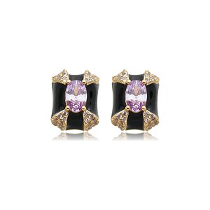 Brinco esmaltado com zirconia banho em ouro 18k