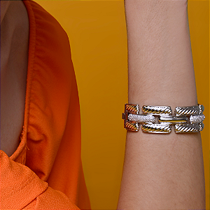 Bracelete cravejado com zirconia banho em Ródio Branco