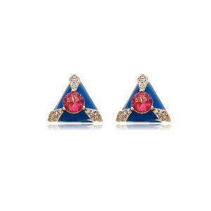 Brinco esmaltado com zirconia rubi banho em ouro 18k