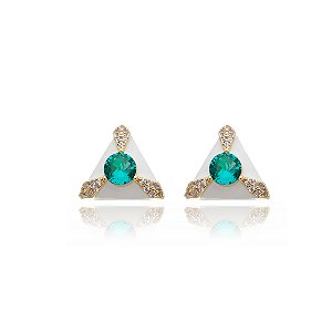 Brinco esmaltado com zirconia turquesa banho em ouro 18k