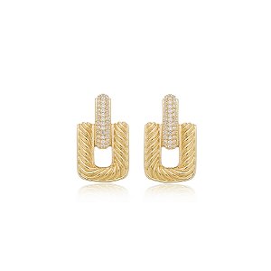 Brinco dourado com zirconia banho em Ouro 18K